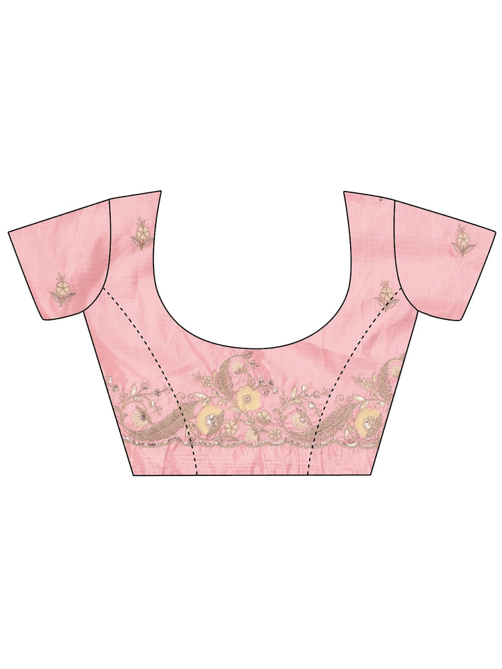 Red Embroidered Silk Blend Saree With Unstitched Blouse Piece