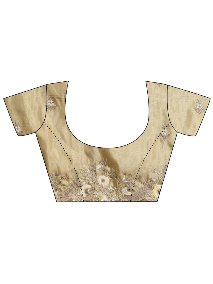 Green Embroidered Silk Blend Saree With Unstitched Blouse Piece