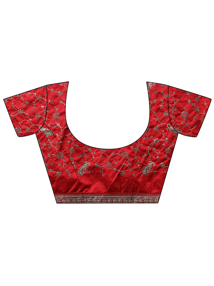 Pink Striped Embellished Silk Blend Saree With Unstitched Blouse Piece