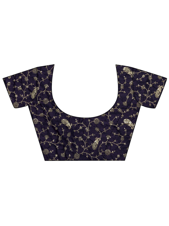 Purple Striped Embellished Silk Blend Saree With Unstitched Blouse Piece