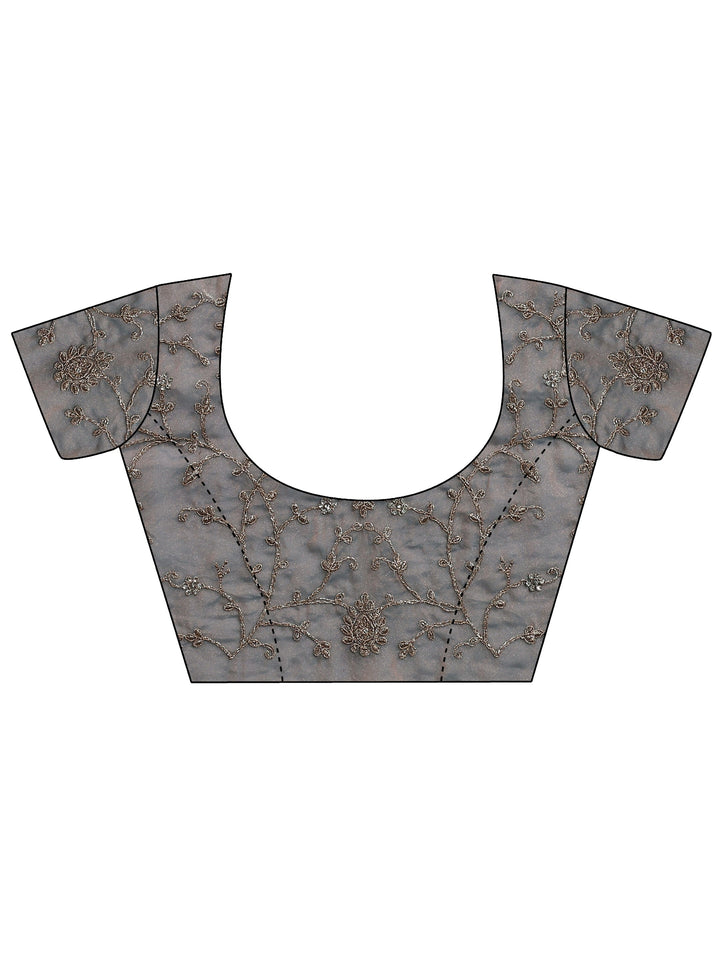 Blue Embroidered Silk Blend Saree With Unstitched Blouse Piece