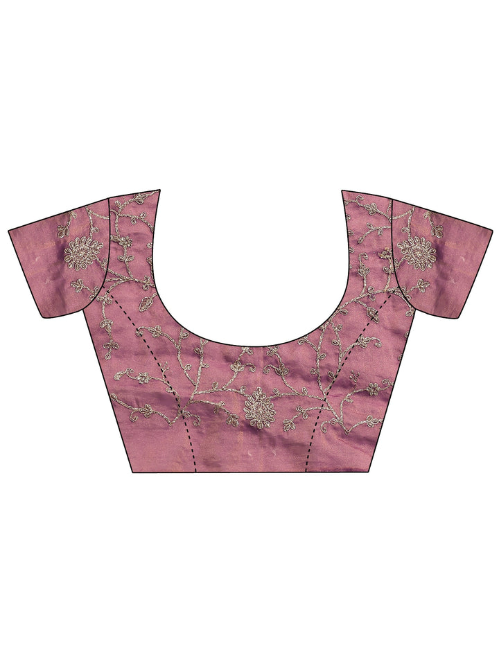 Purple Embroidered Silk Blend Saree With Unstitched Blouse Piece