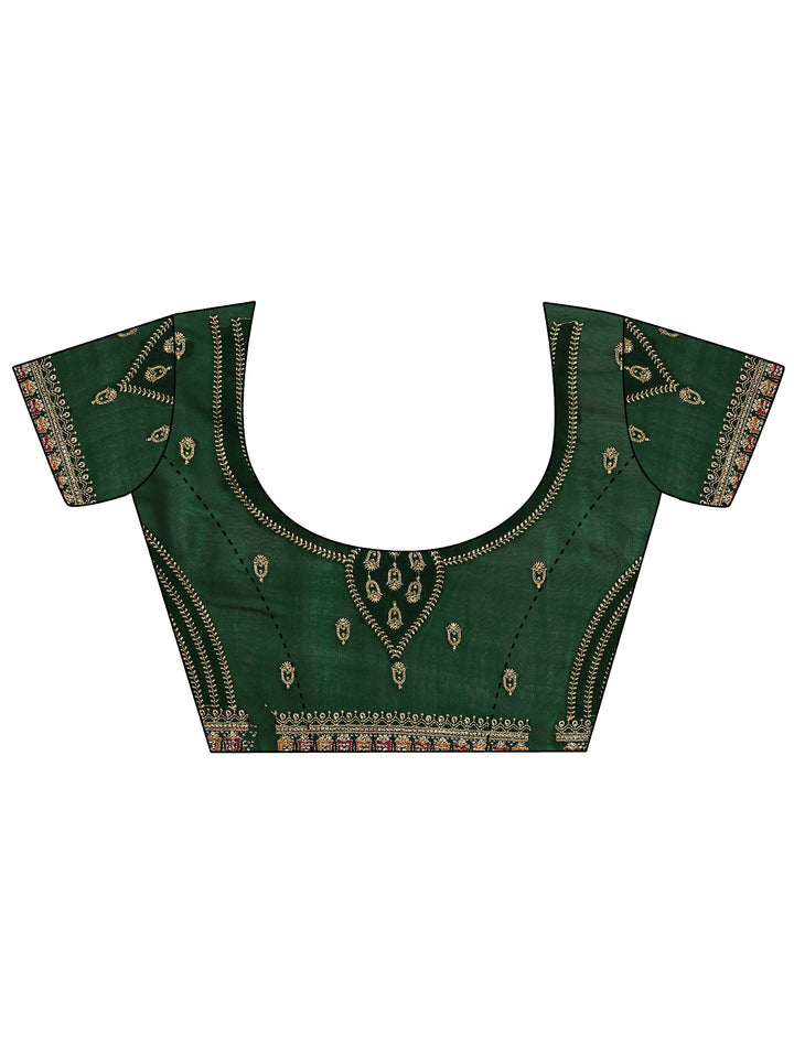 Red Embellished Silk Blend Saree With Unstitched Blouse Piece