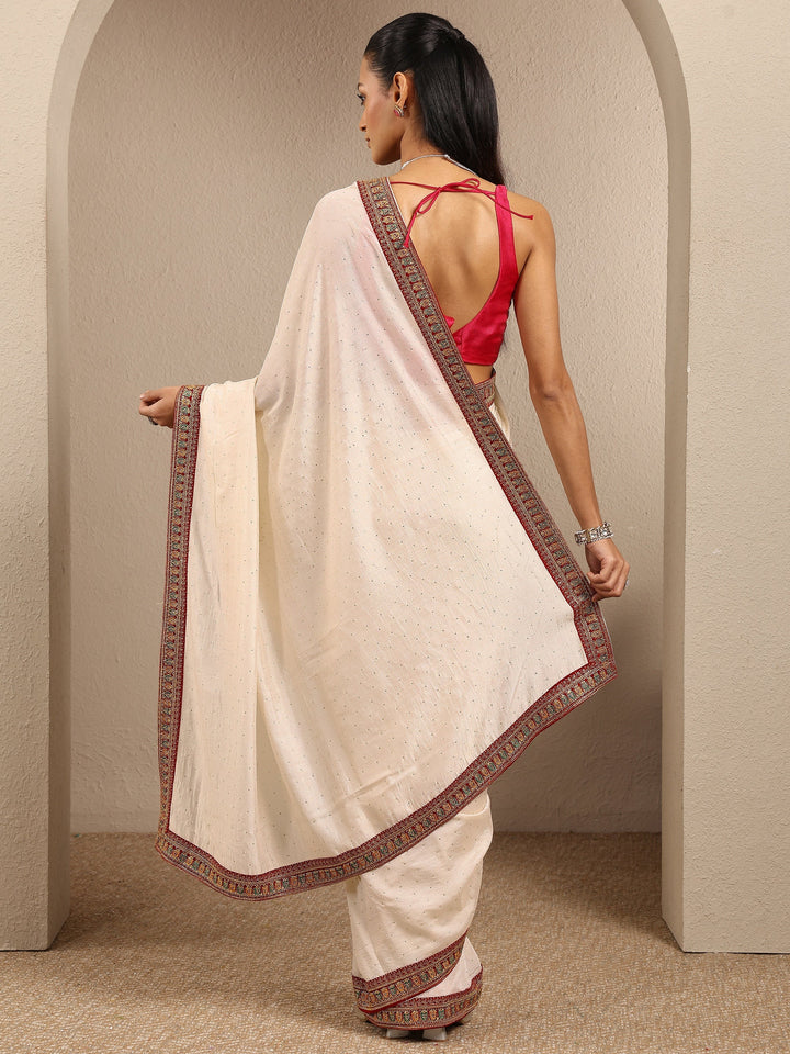 Off White Embellished Silk Blend Saree With Unstitched Blouse Piece