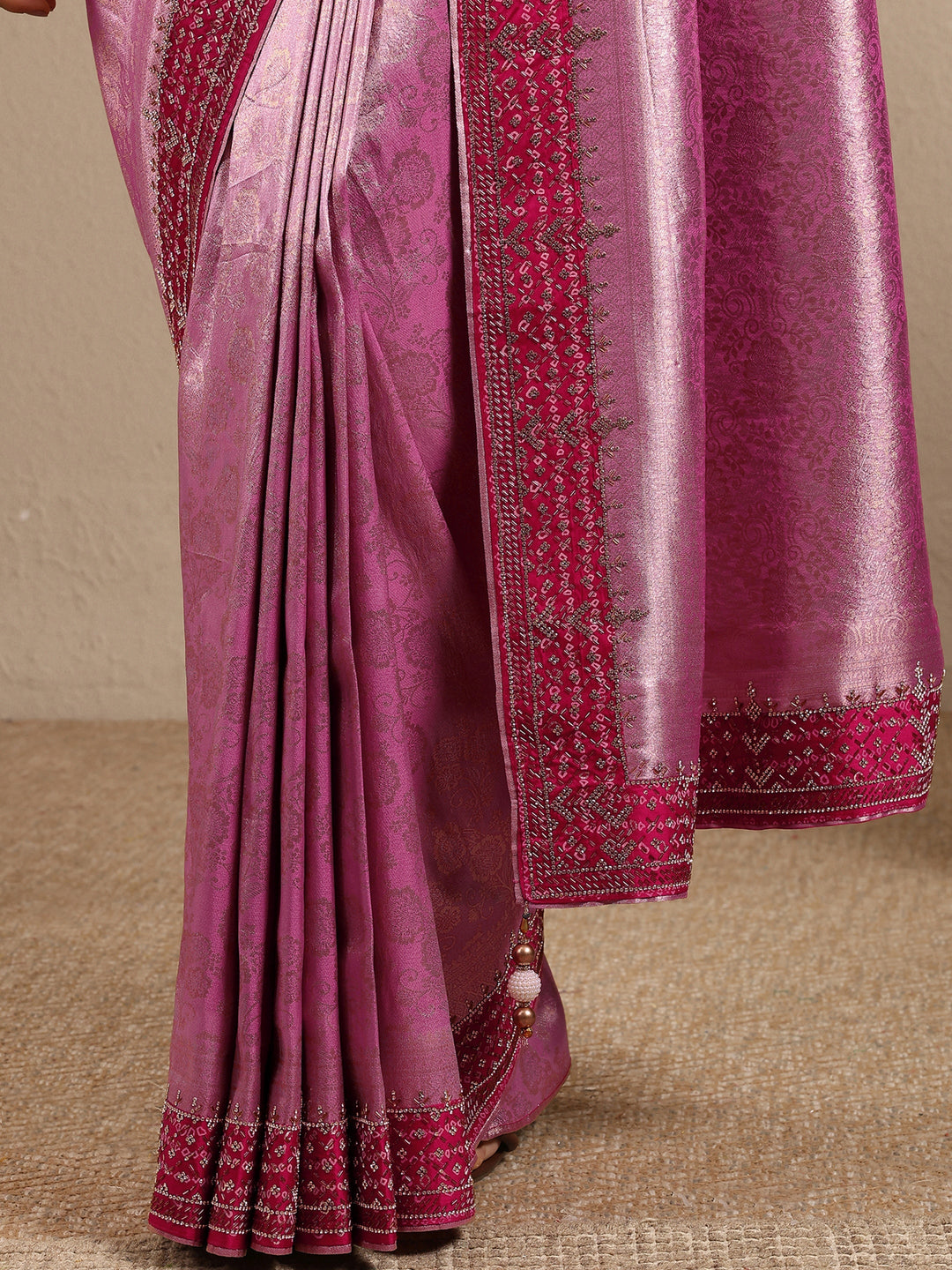 Pink Woven Design Silk Blend Saree With Unstitched Blouse Piece