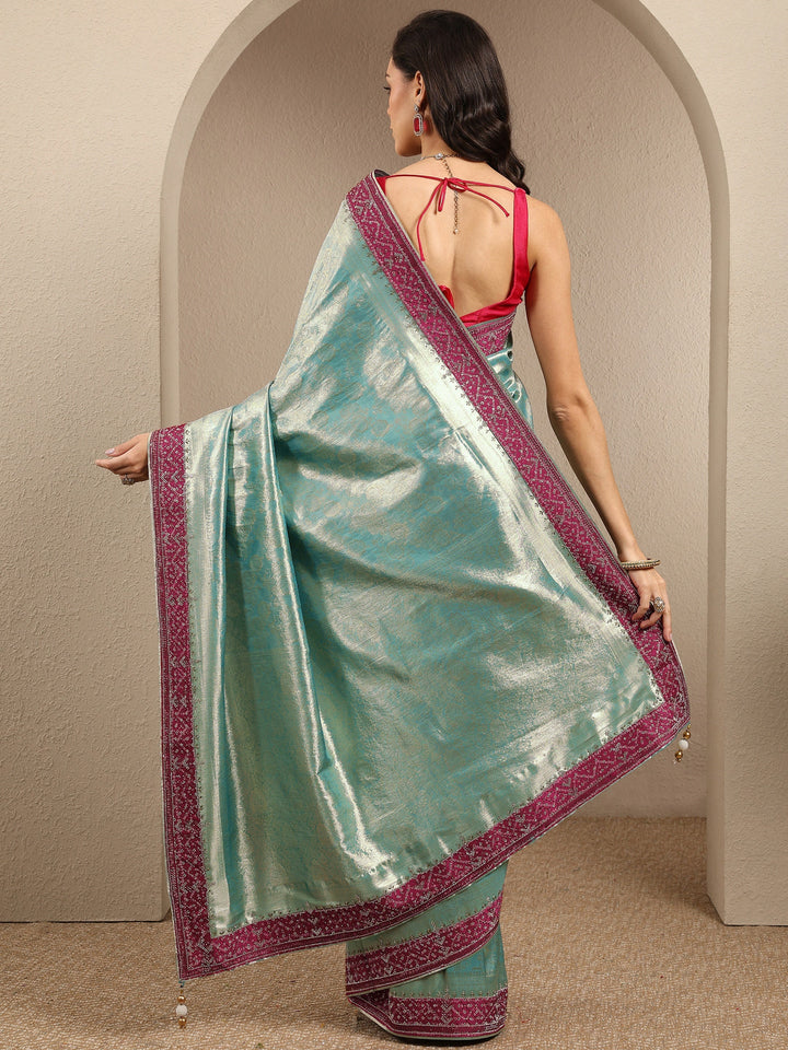 Green Woven Design Silk Blend Saree With Unstitched Blouse Piece