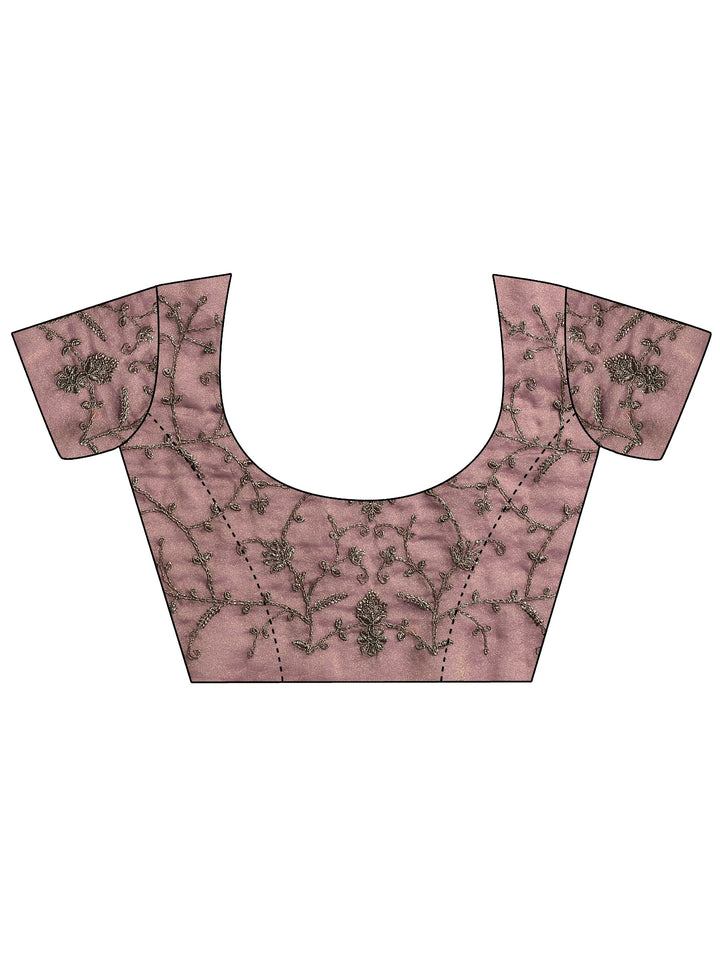 Lavender Embroidered Organza Saree With Unstitched Blouse Piece