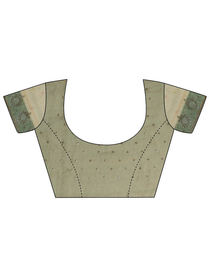 Green Embroidered Organza Saree With Unstitched Blouse Piece