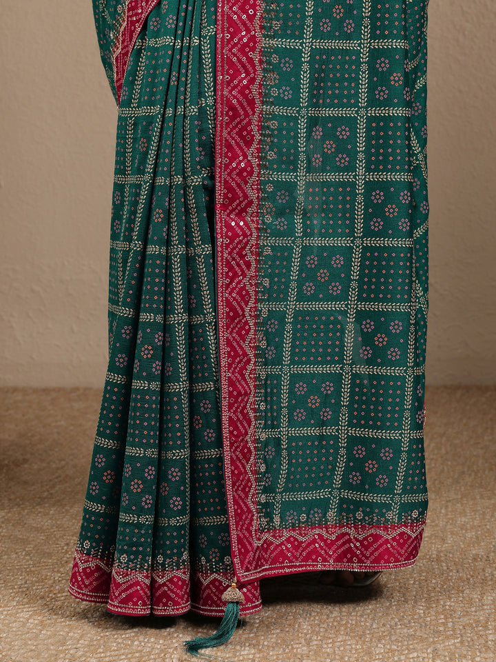 Blue Bandhani Printed Silk Blend Saree With Unstitched Blouse Piece