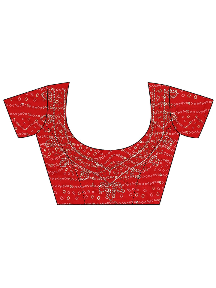 Green Bandhani Printed Silk Blend Saree With Unstitched Blouse Piece