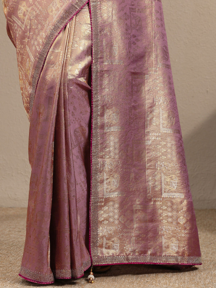 Lavender Woven Design Banarsi Silk Blend Saree With Unstitched Blouse Piece