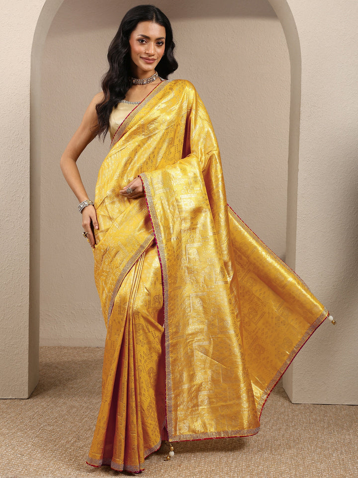 Mustard Woven Design Banarsi Silk Blend Saree With Unstitched Blouse Piece