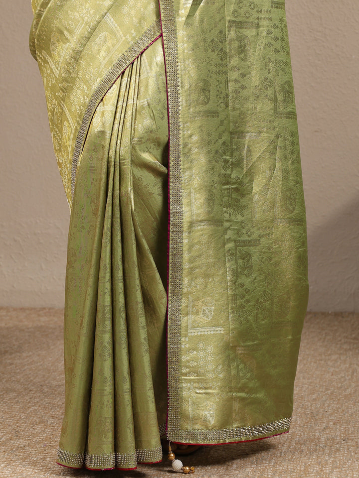 Green Woven Design Silk Blend Saree With Unstitched Blouse Piece