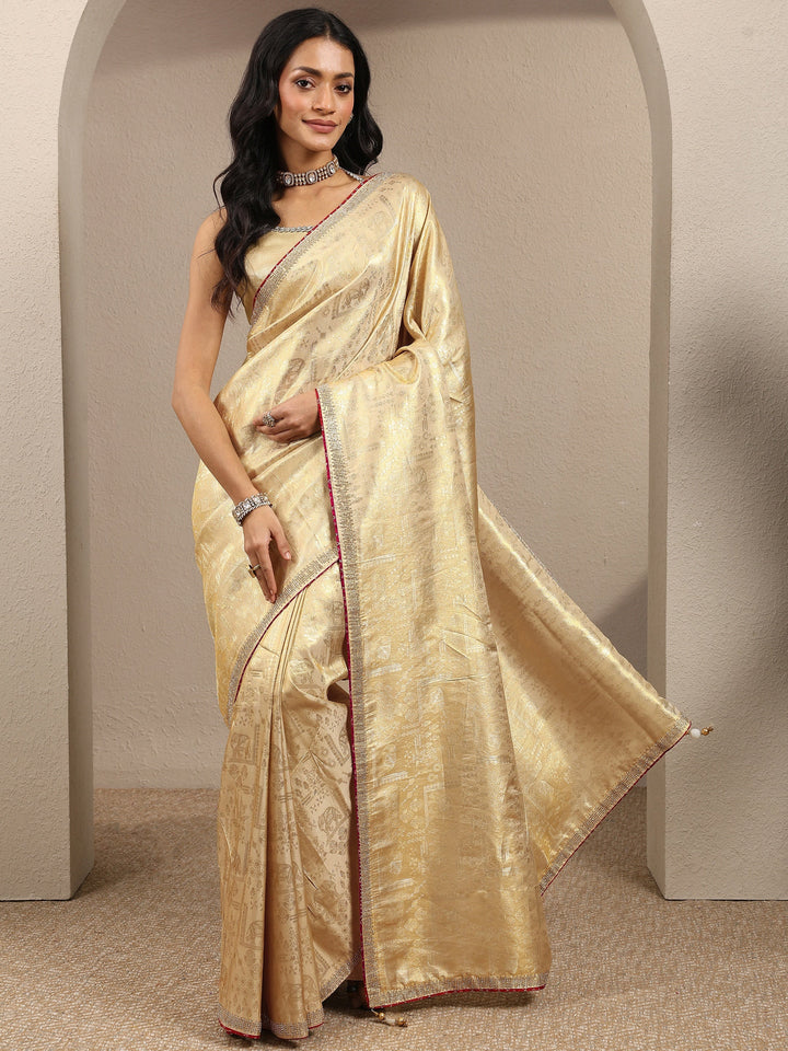 Gold Woven Design Banarsi Silk Blend Saree With Unstitched Blouse Piece