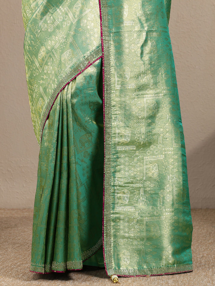 Green Woven Design Banarsi Silk Blend Saree With Unstitched Blouse Piece