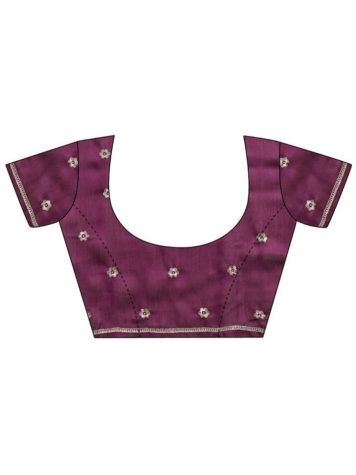 Burgundy Embellished Silk Blend Saree With Unstitched Blouse Piece