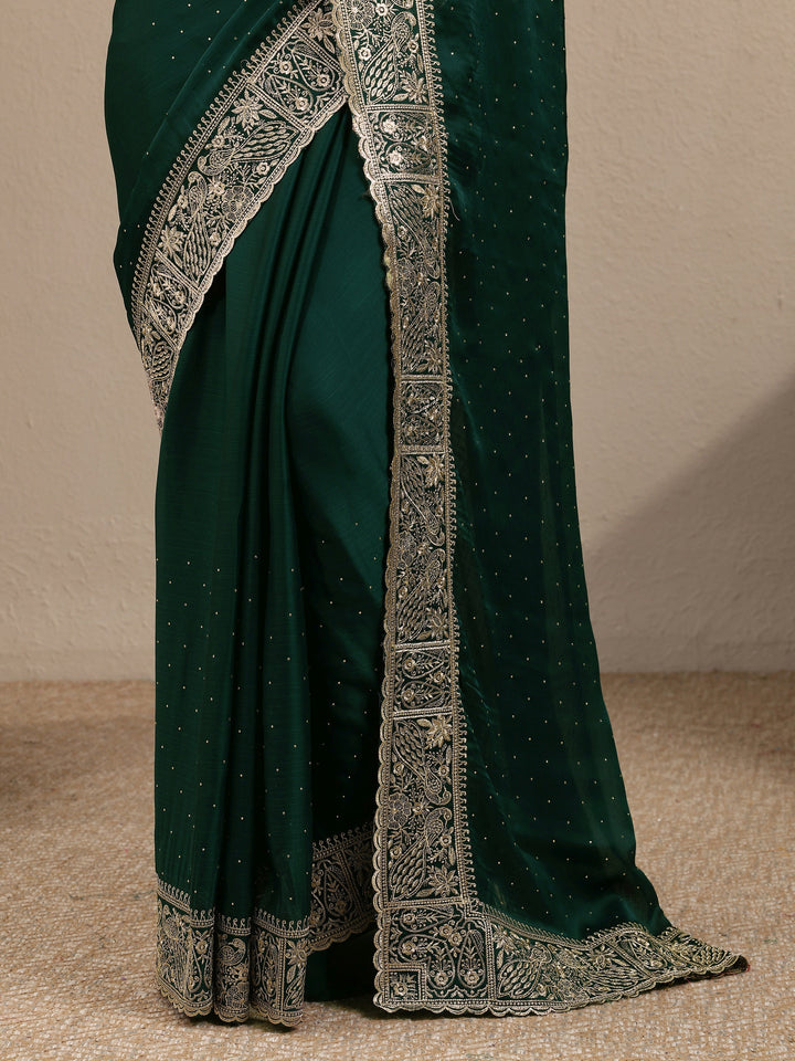 Green Embellished Silk Blend Saree With Unstitched Blouse Piece