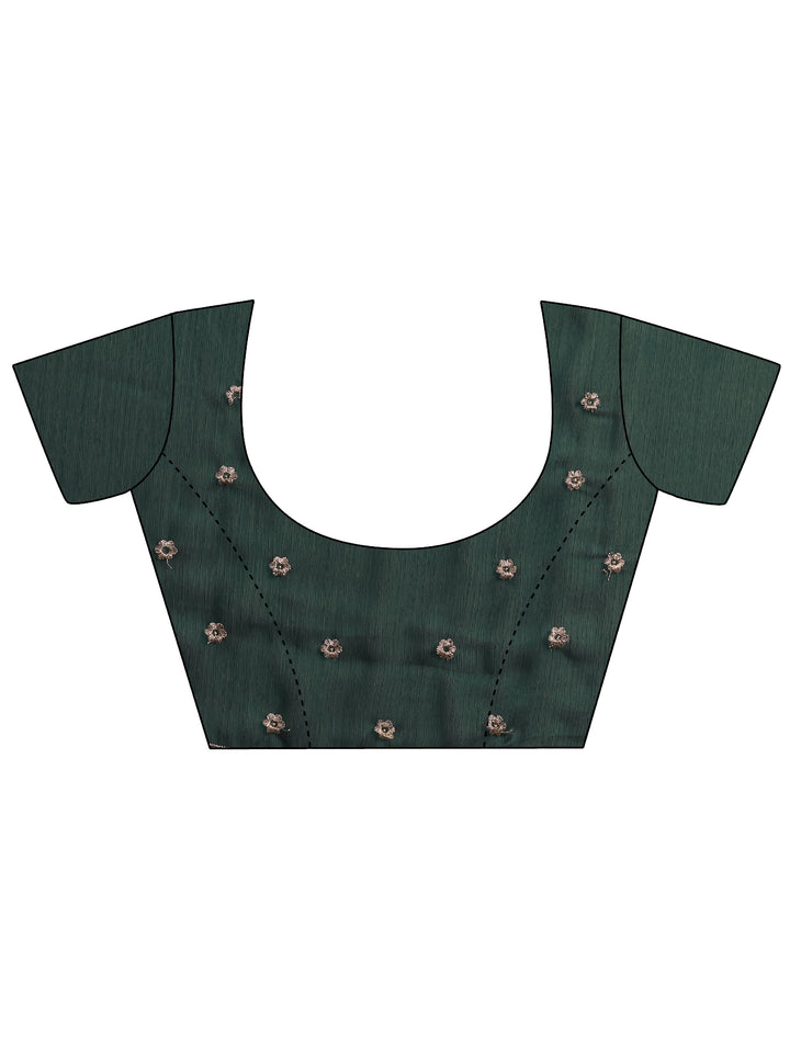 Green Embellished Silk Blend Saree With Unstitched Blouse Piece