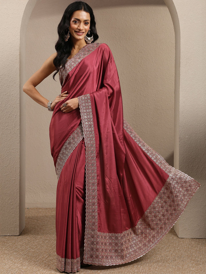 Mauve Solid Silk Blend Saree With Unstitched Blouse Piece
