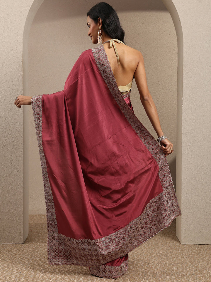 Mauve Solid Silk Blend Saree With Unstitched Blouse Piece