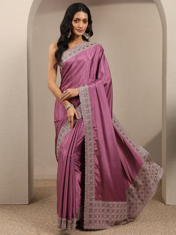 Purple Solid Silk Blend Saree With Unstitched Blouse Piece