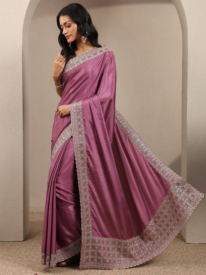 Purple Solid Silk Blend Saree With Unstitched Blouse Piece