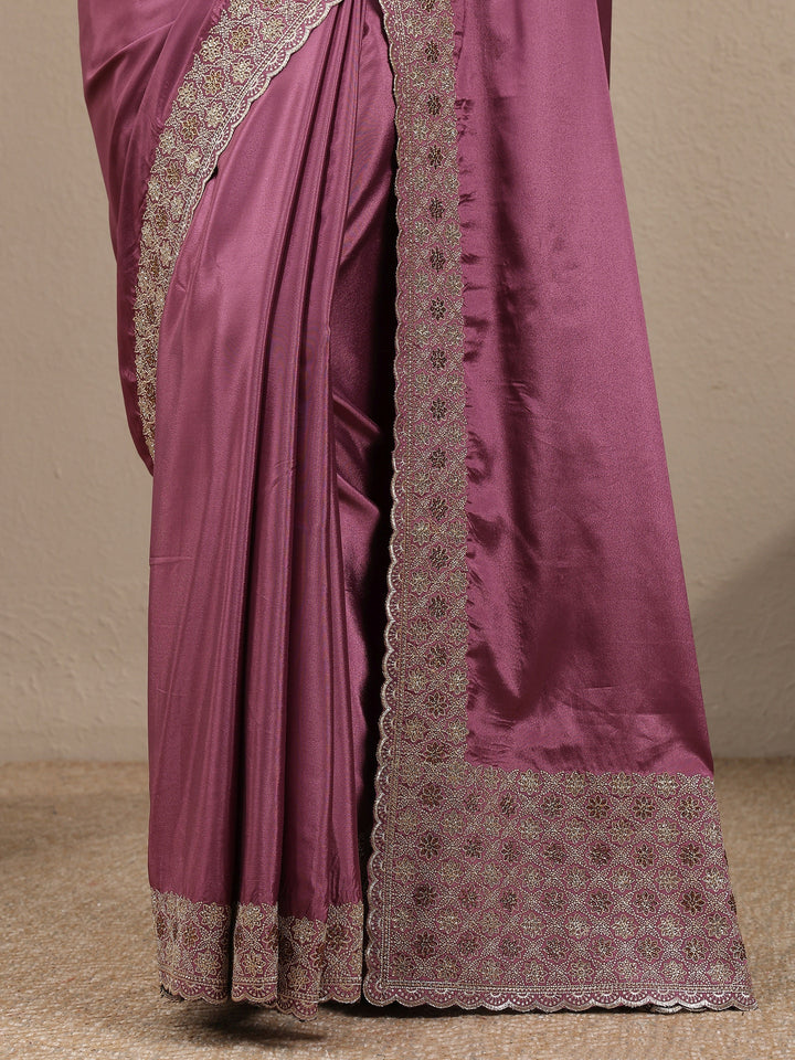 Purple Solid Silk Blend Saree With Unstitched Blouse Piece