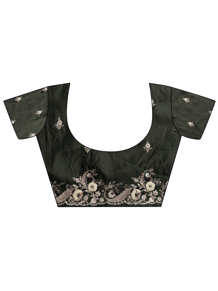 Mustard Embroidered Silk Blend Saree With Unstitched Blouse Piece