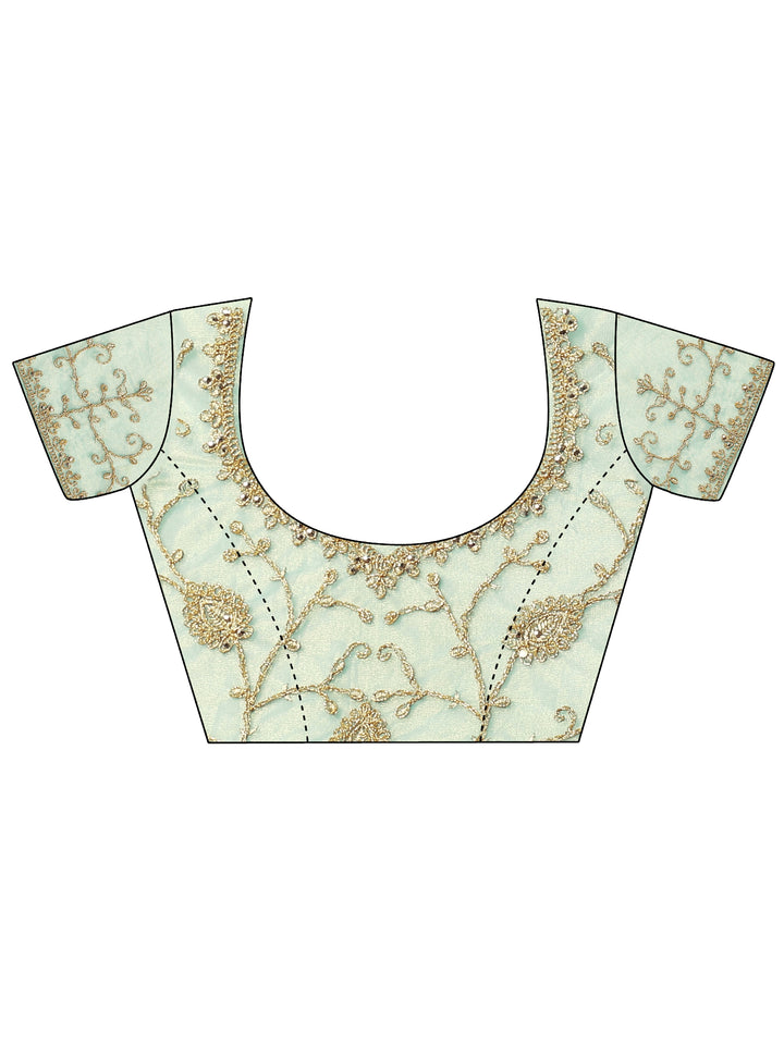 Green Embroidered Nylon Saree With Unstitched Blouse Piece