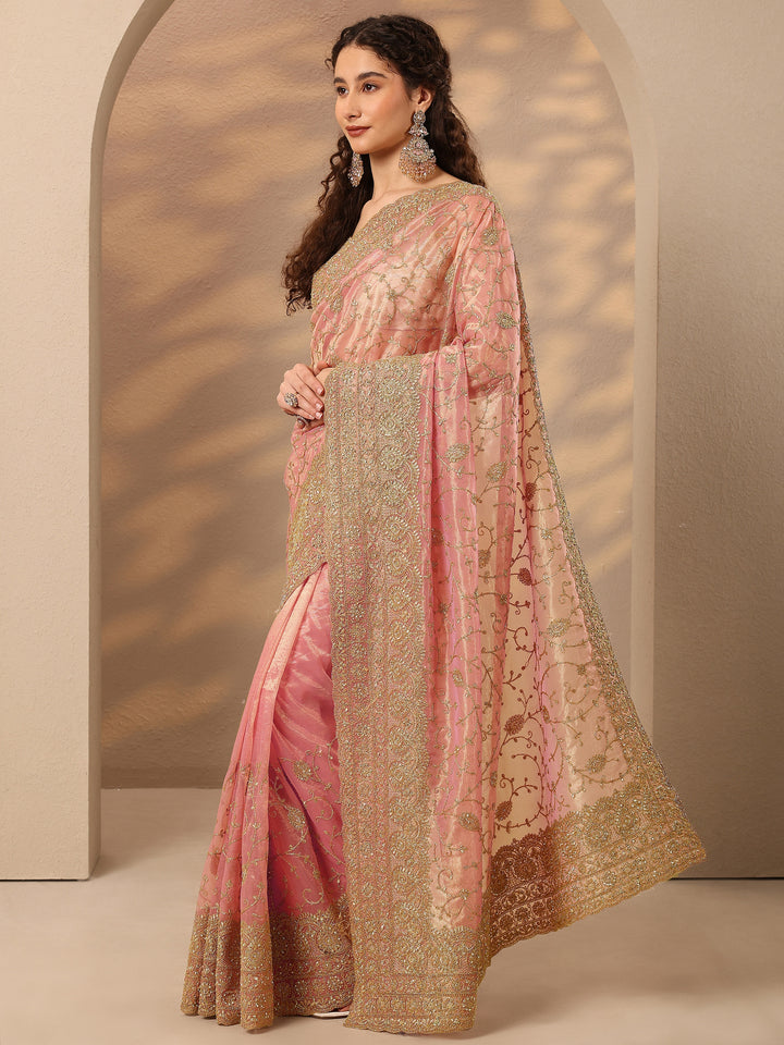 Coral Embroidered Nylon Saree With Unstitched Blouse Piece