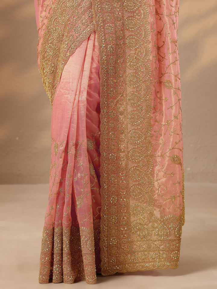 Coral Embroidered Nylon Saree With Unstitched Blouse Piece
