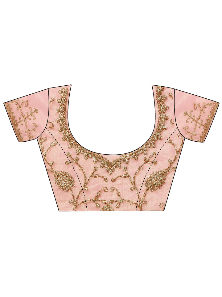 Coral Embroidered Nylon Saree With Unstitched Blouse Piece