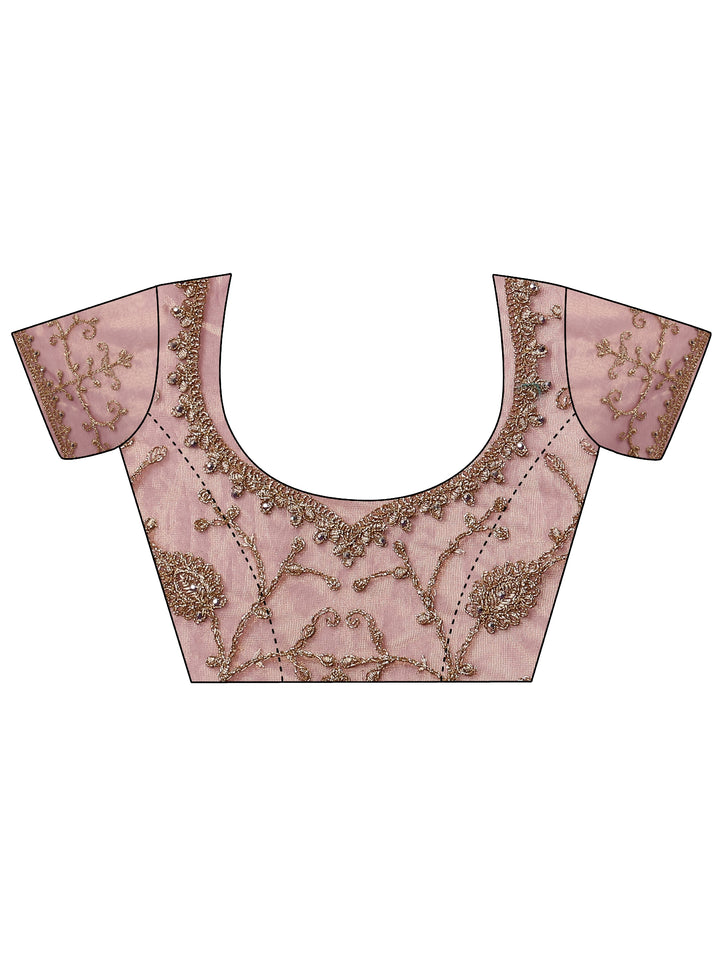 Lavender Embroidered Nylon Saree With Unstitched Blouse Piece