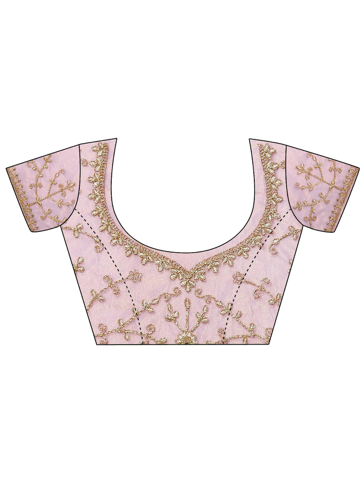 Lavender Embroidered Nylon Saree With Unstitched Blouse Piece