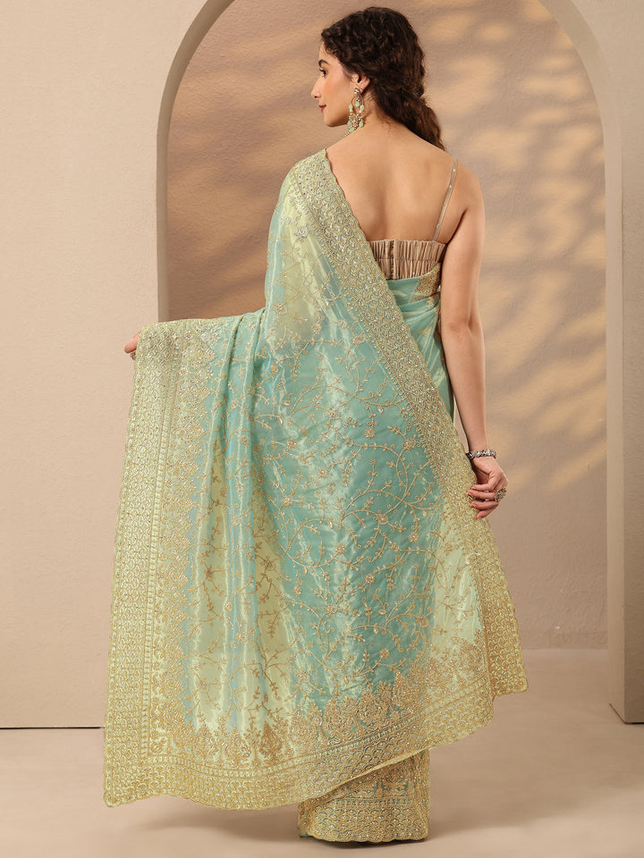 Green Embroidered Nylon Saree With Unstitched Blouse Piece