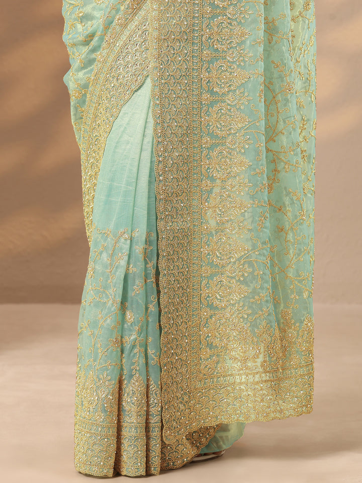 Green Embroidered Nylon Saree With Unstitched Blouse Piece
