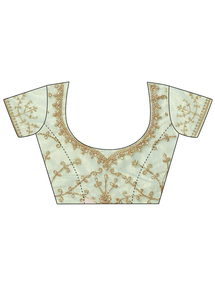 Green Embroidered Nylon Saree With Unstitched Blouse Piece