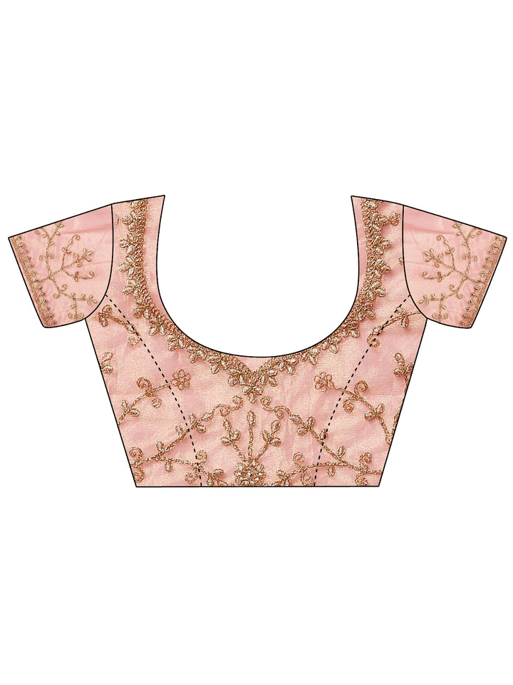 Coral Embroidered Nylon Saree With Unstitched Blouse Piece