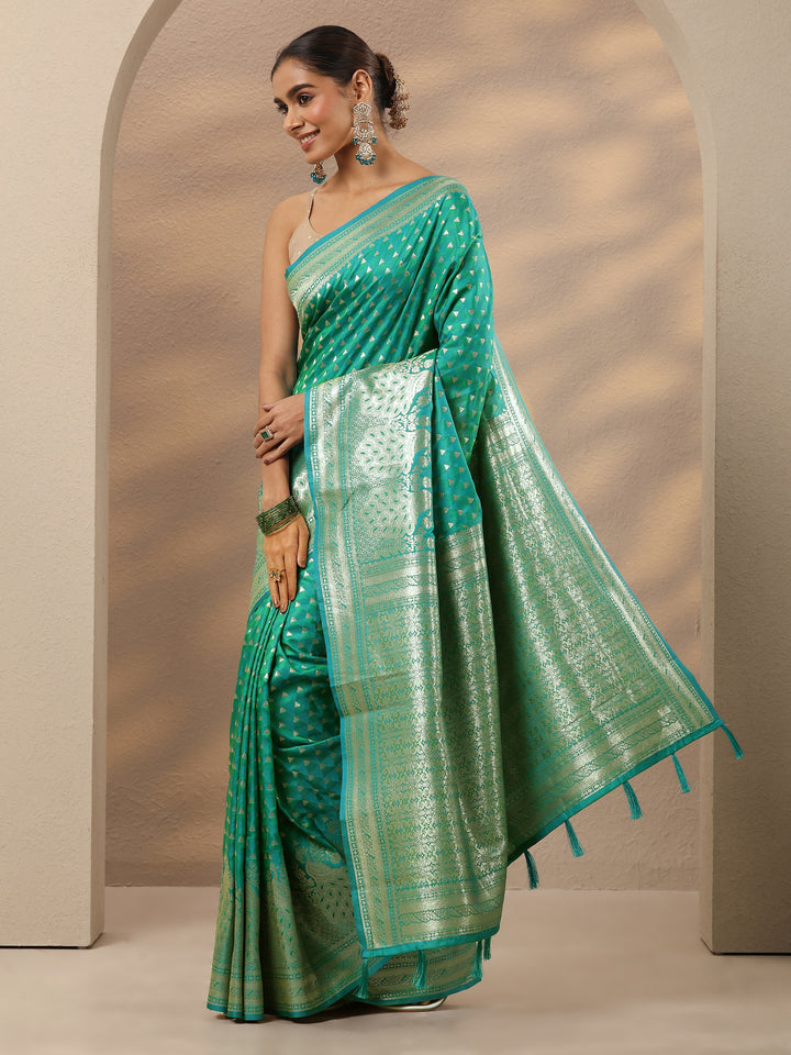 Green Woven Design Silk Blend Saree With Unstitched Blouse Piece