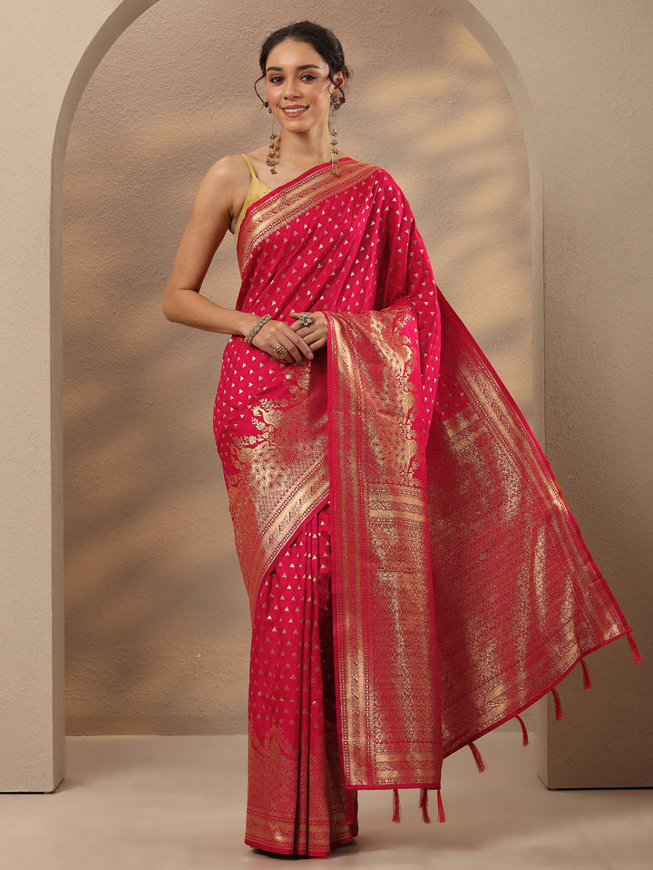 Red Woven Design Silk Blend Saree With Unstitched Blouse Piece