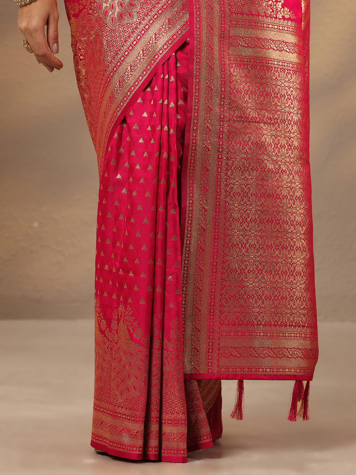 Red Woven Design Silk Blend Saree With Unstitched Blouse Piece