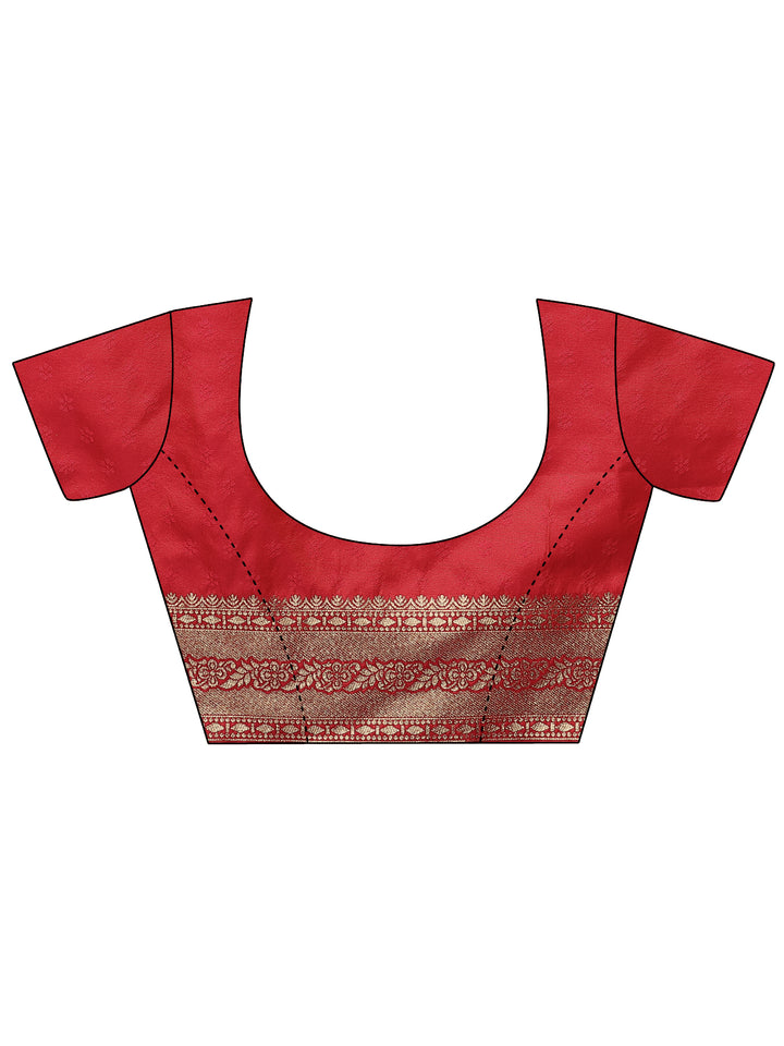Red Woven Design Silk Blend Saree With Unstitched Blouse Piece