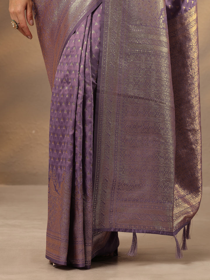 Lavender Woven Design Silk Blend Saree With Unstitched Blouse Piece