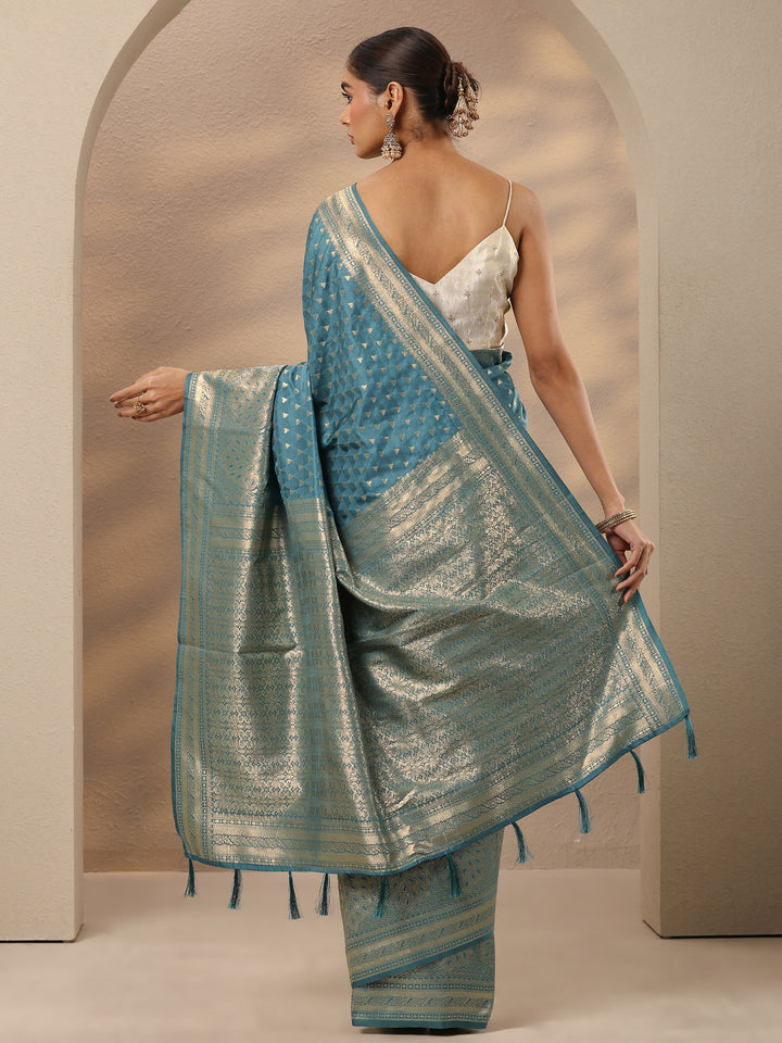 Blue Woven Design Silk Blend Saree With Unstitched Blouse Piece
