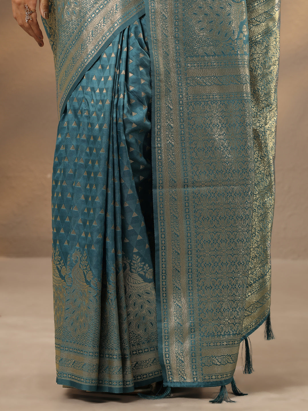 Blue Woven Design Silk Blend Saree With Unstitched Blouse Piece