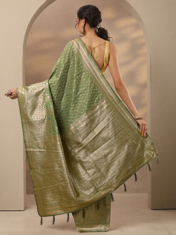 Green Woven Design Silk Blend Saree With Unstitched Blouse Piece
