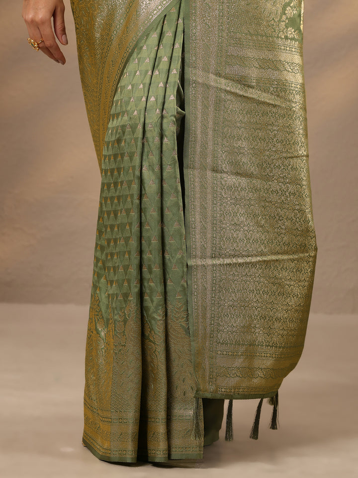 Green Woven Design Silk Blend Saree With Unstitched Blouse Piece