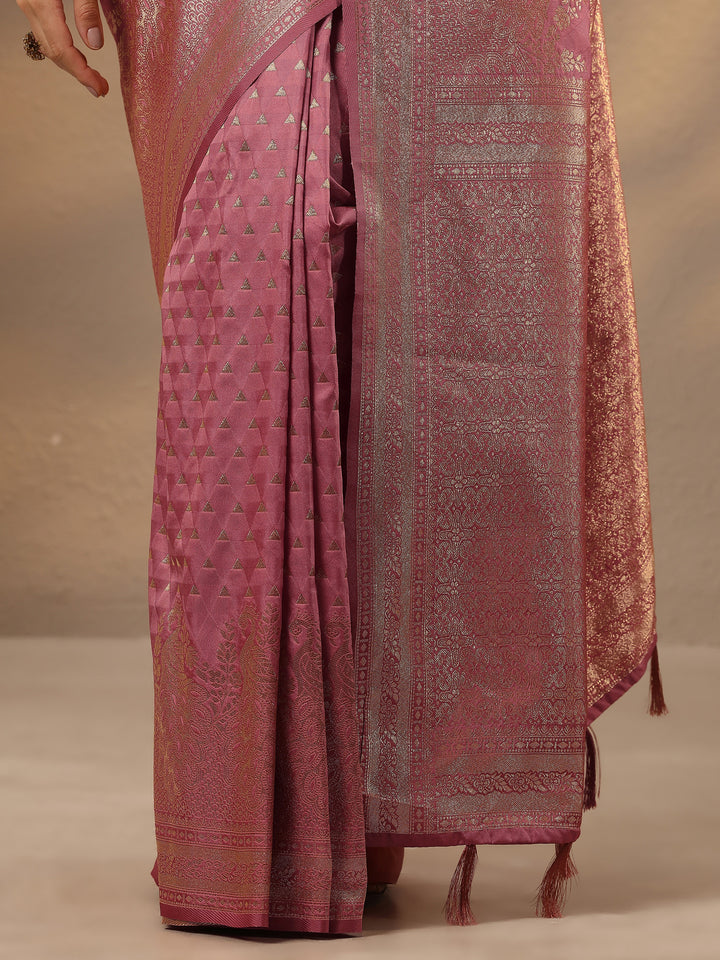 Peach Woven Design Silk Blend Saree With Unstitched Blouse Piece