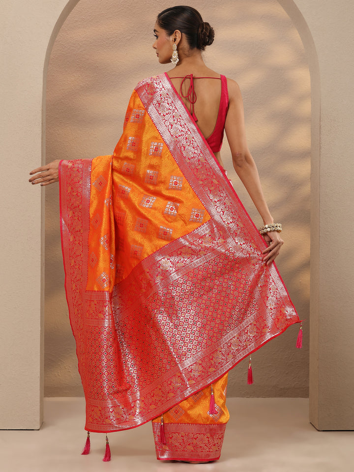 Mustard Geometric Woven Design Silk Blend Saree With Unstitched Blouse Piece