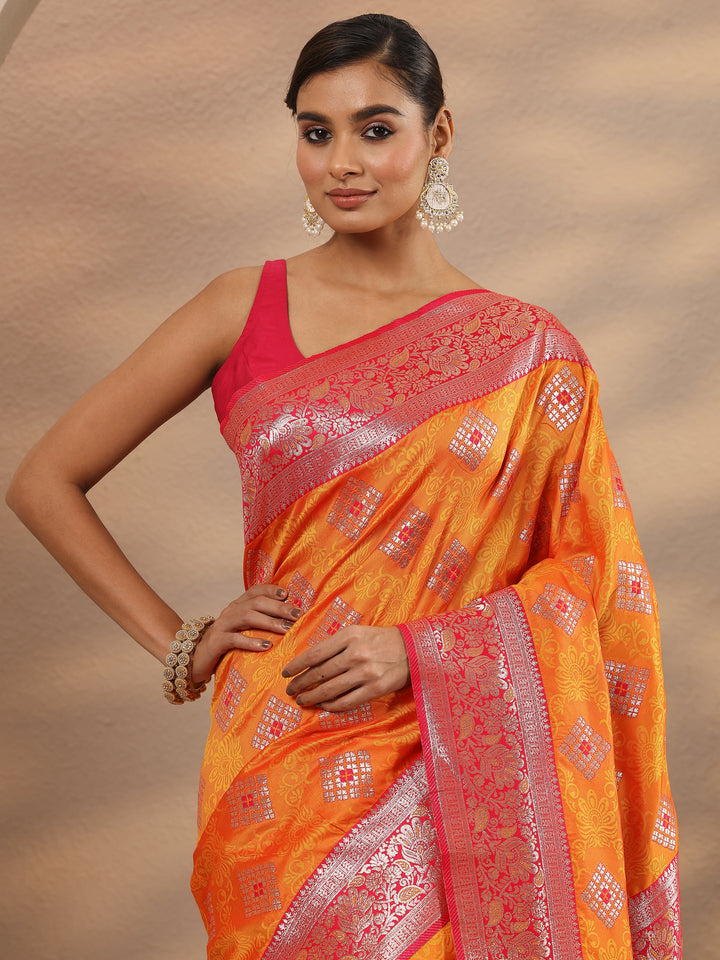 Mustard Geometric Woven Design Silk Blend Saree With Unstitched Blouse Piece